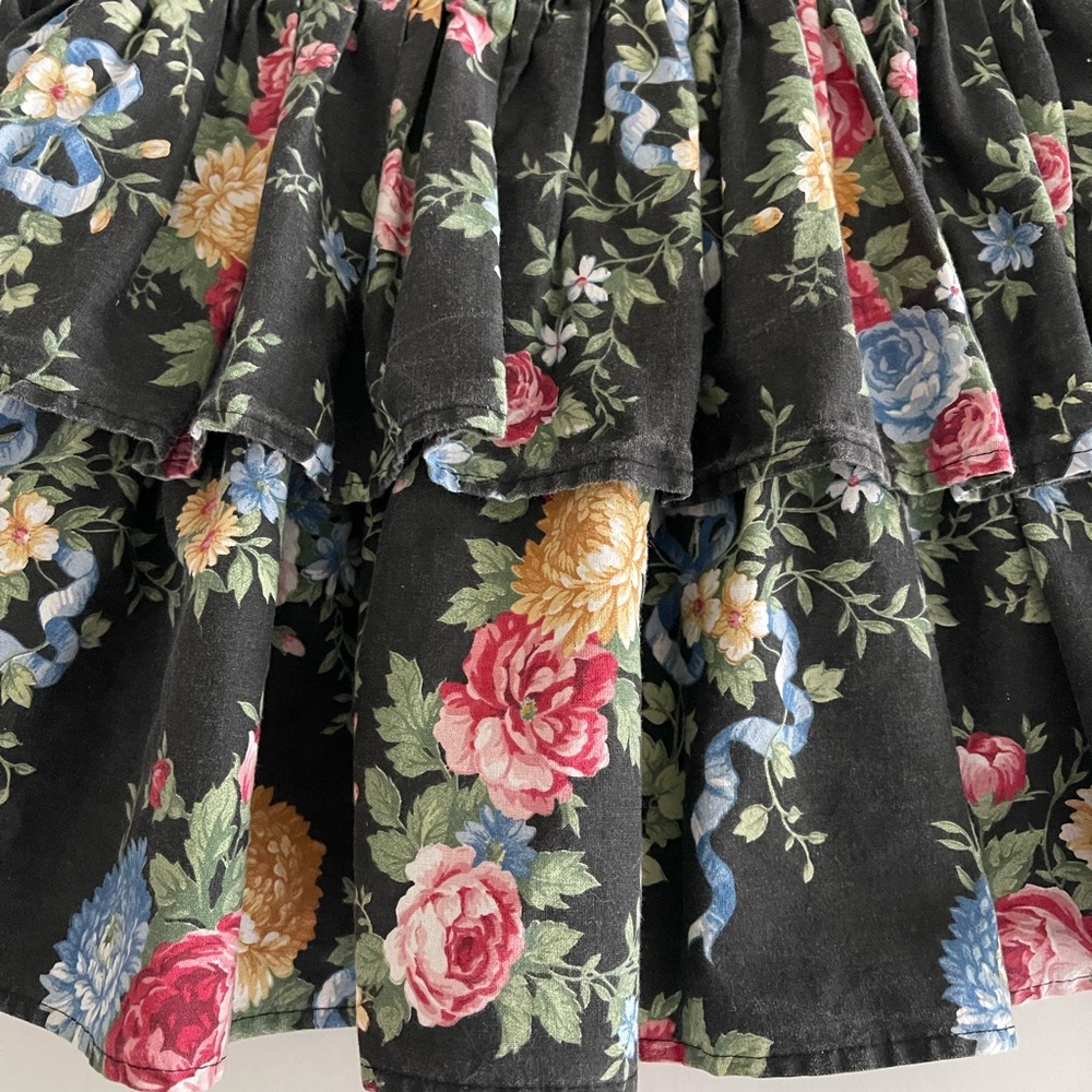 80s Double Tier Drop Waist Cottagecore Floral Mini Dress 7 - Picture 10 of 12
